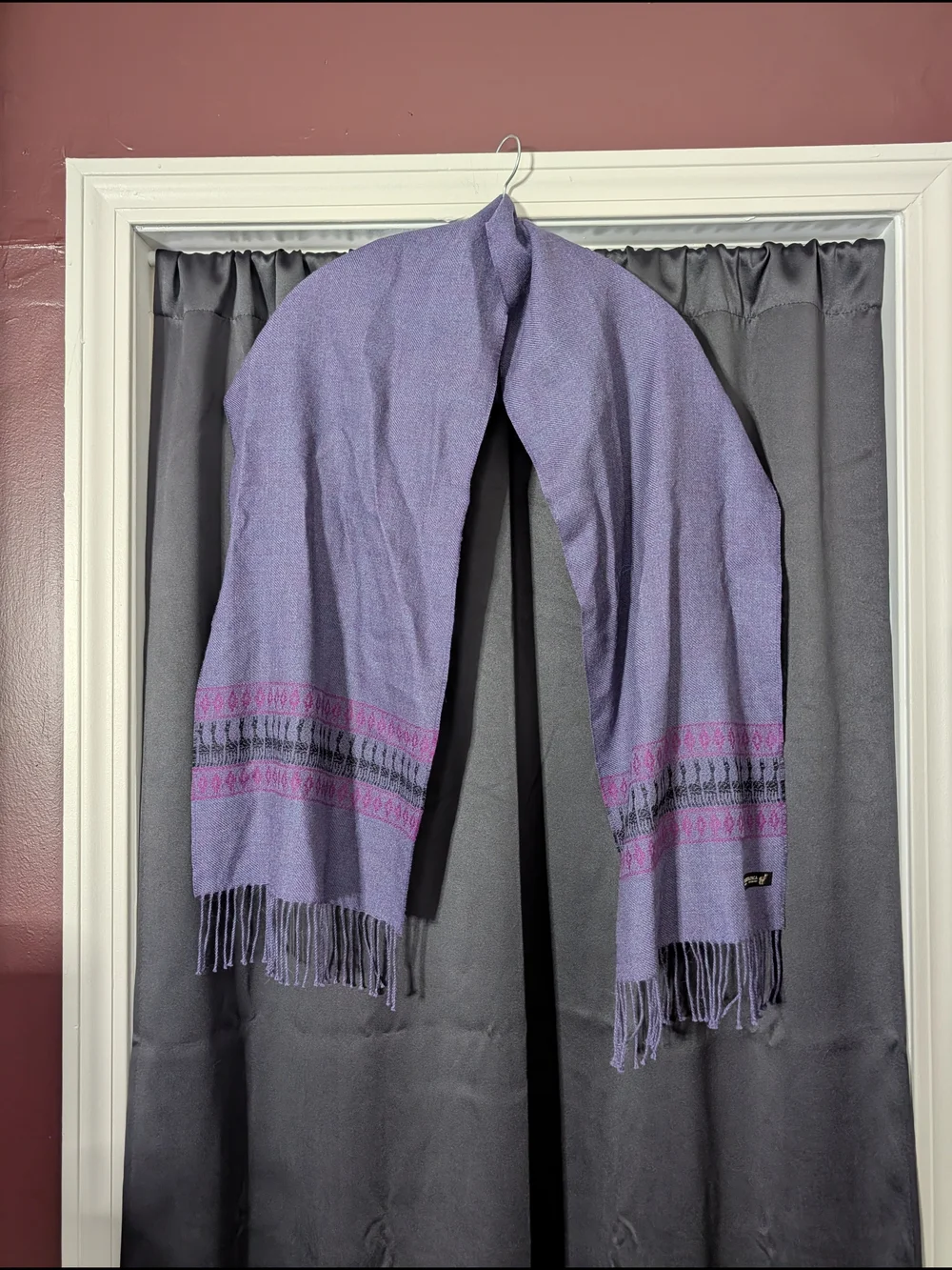 BABY ALPACA Made In Peru Knit Animal Pattern Fringe Scarf